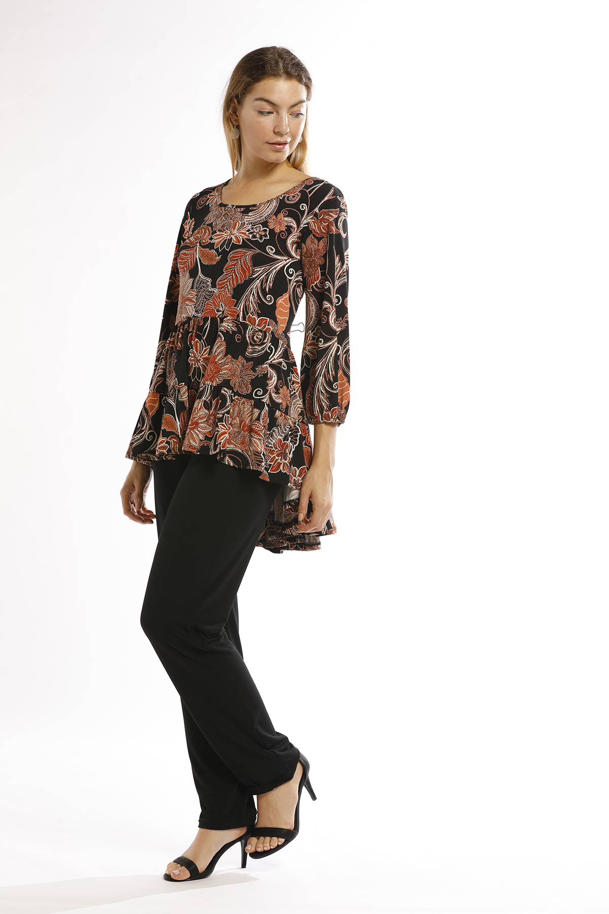 Mandy Jersey Knit Baby Doll Top With Frill Panels